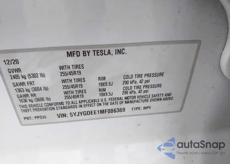 2021 Tesla Model Y Long Range Dual Motor All-Wheel Drive из США, поврежденный, VIN 5YJYGDEE1MF086369